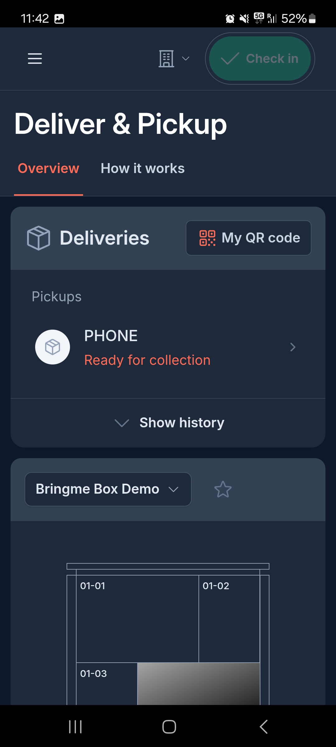 Overview of deliveries in the Bringme App