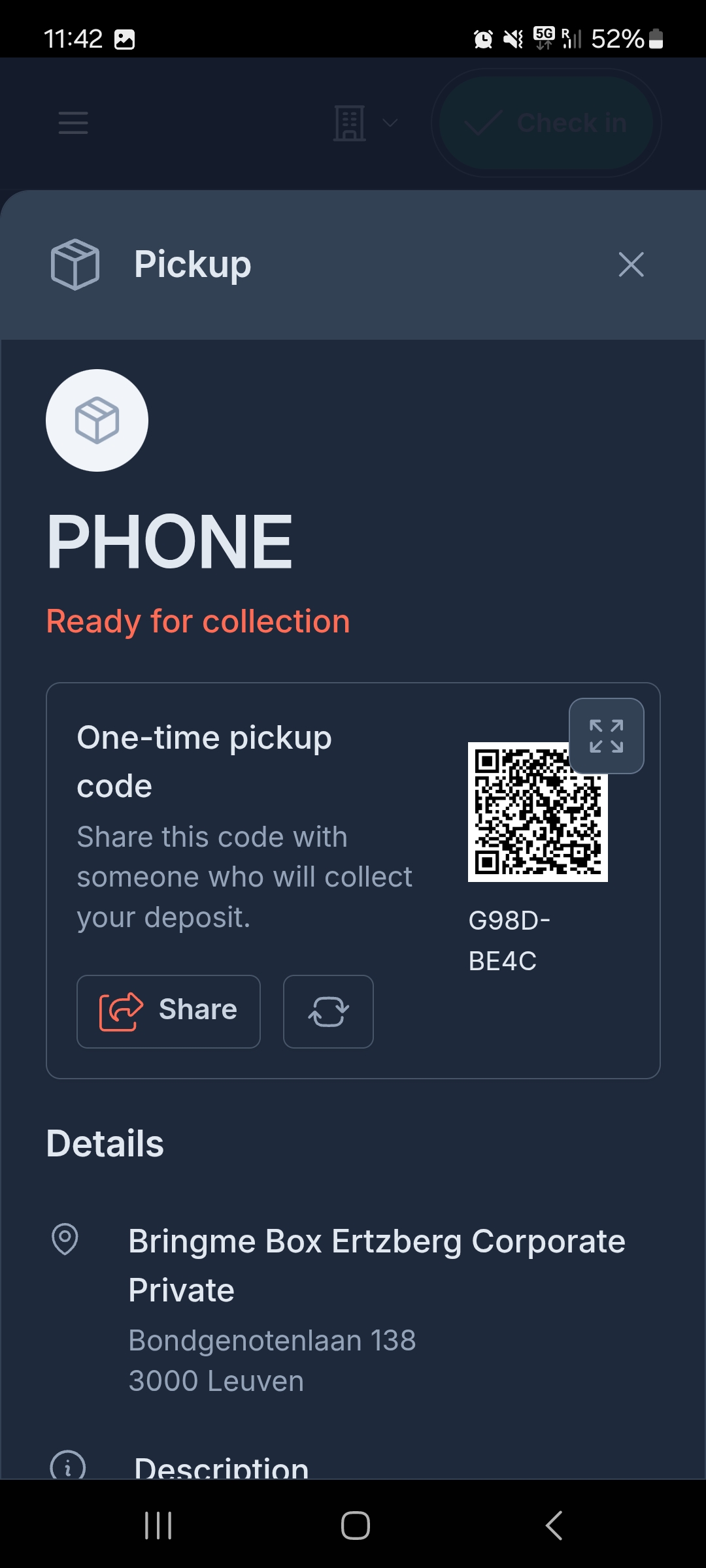 Sharing the QR code in the Bringme App