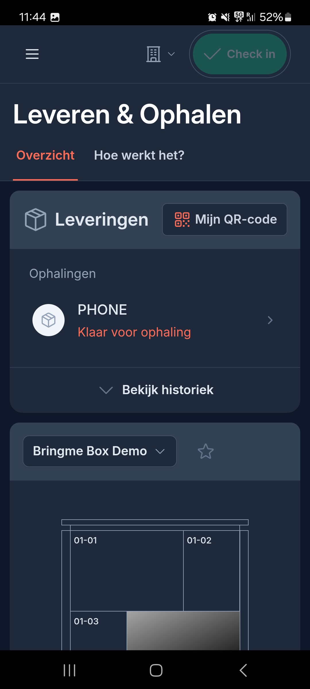 Overzicht van de leveringen in de Bringme App