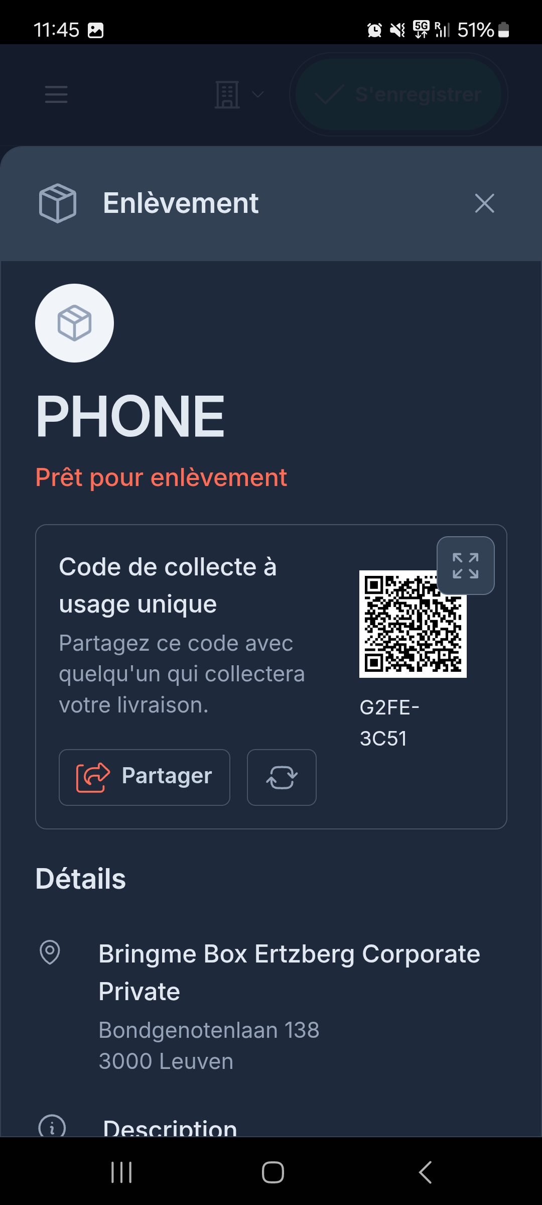Partager le code QR dans la Bringme App