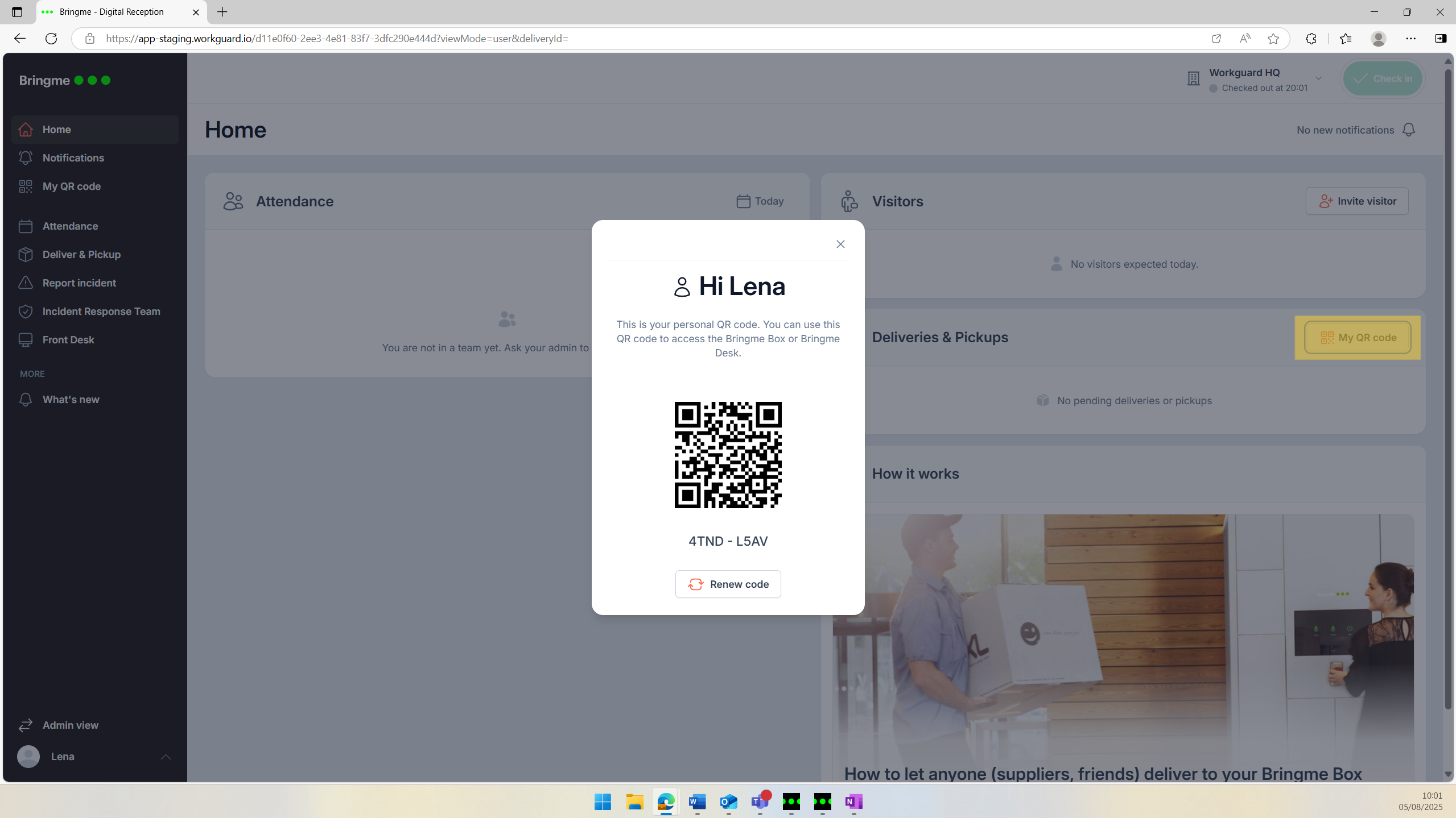 Renew code in the web version of the Bringme App