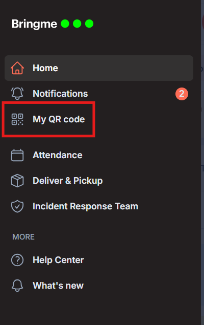 My QR code in the left panel
