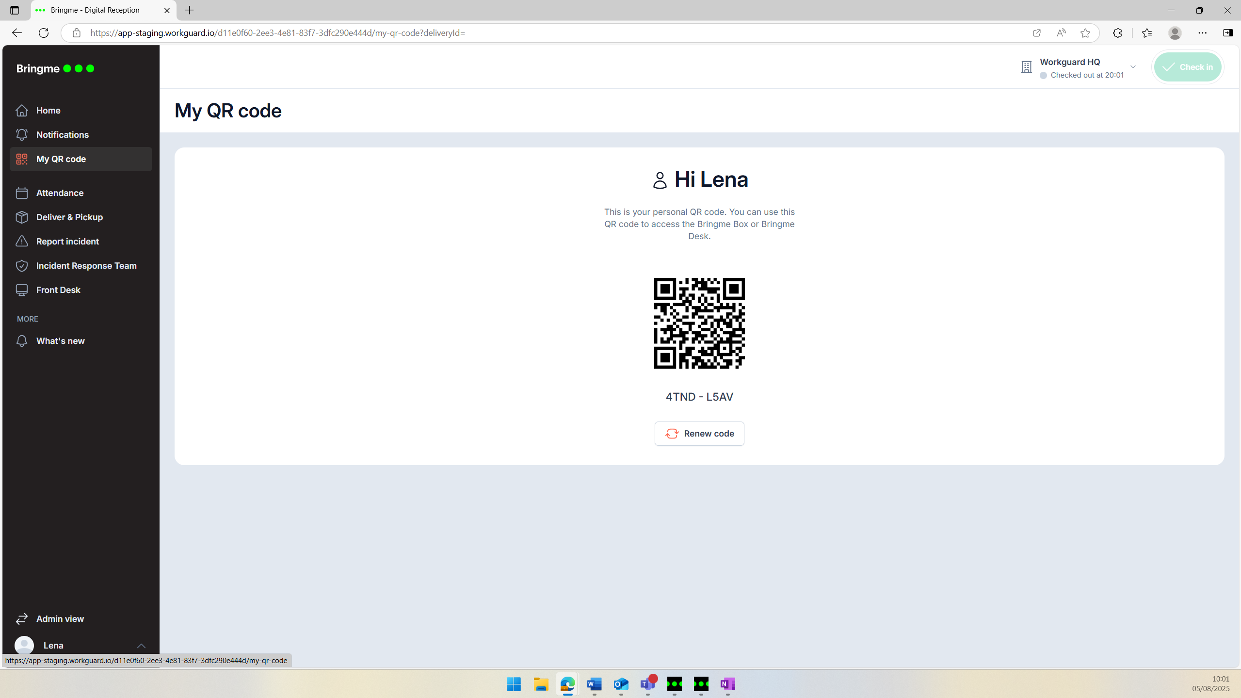 The QR code in the web version of the Bringme App