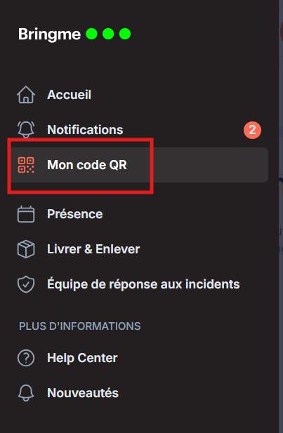 Mon code QR dans le panneau de gauche