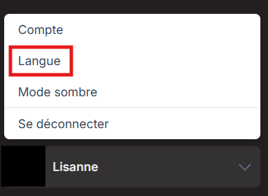 Langue dans le menu sous votre nom