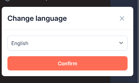 The Change language pop-up