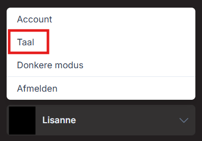 Taal in het menu onder je naam