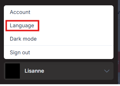Language in the menu under your name